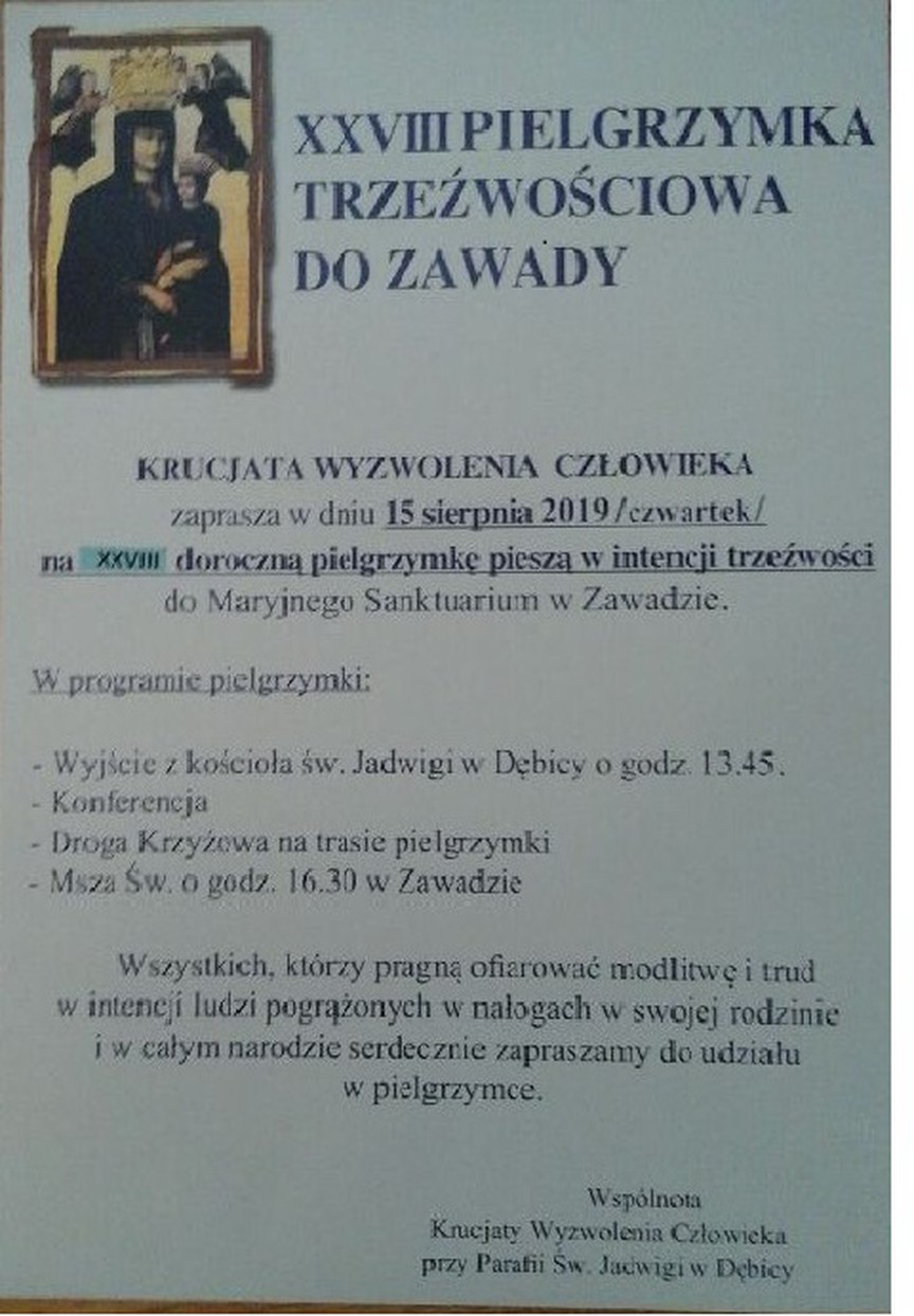 XXVIII Pielgrzymka Trzeźwościowa do Zawady